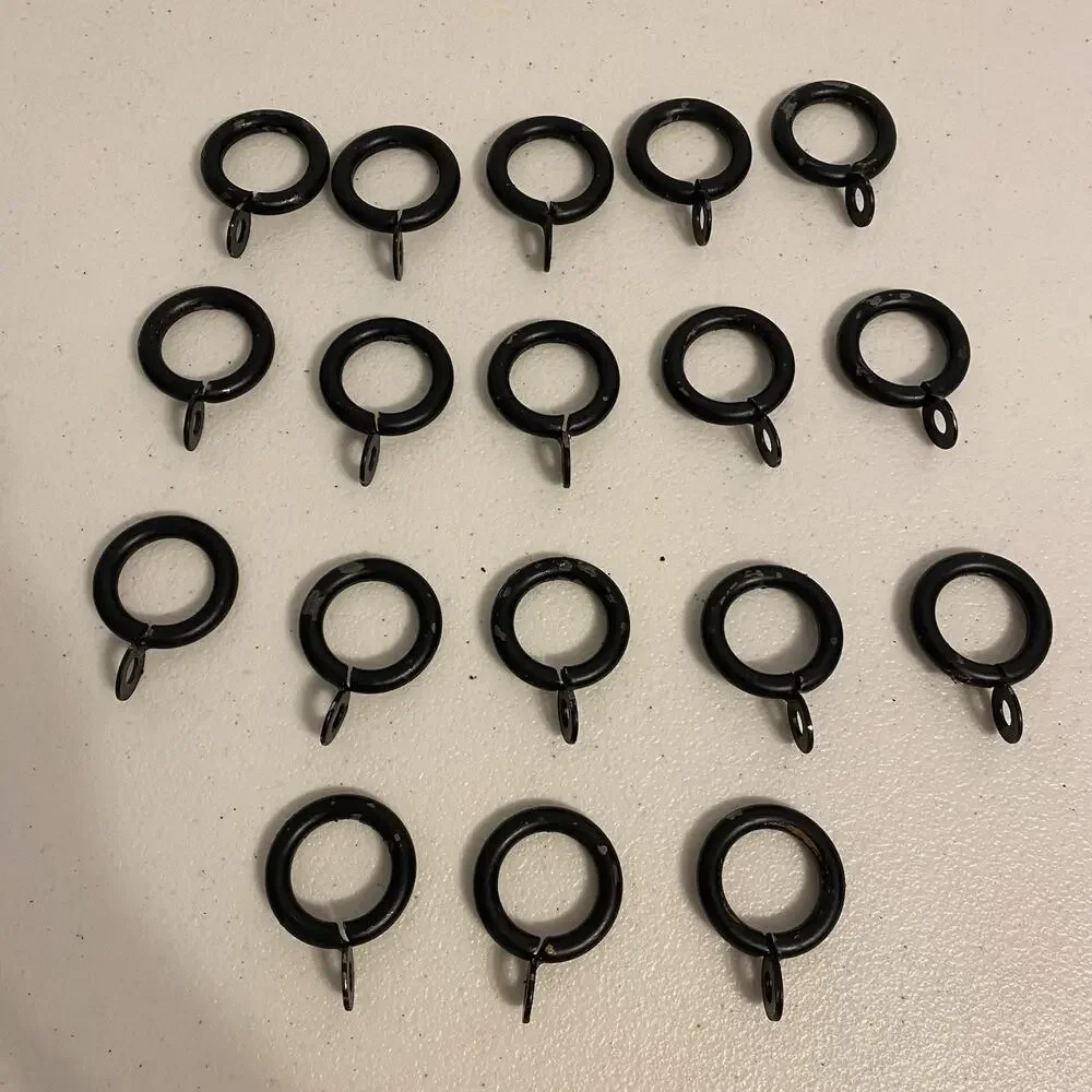 SET of 18 Heavy Duty Metal Black Curtain O- Rings Vintage 1.05”